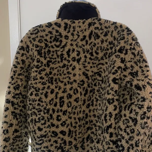 Leopard Print Teddy Jacket Brown And Black XS - Image 6