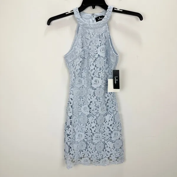 Lulus Love Poem Light Blue Lace Mini Dress Party Cocktail Romantic XS NWT - Image 5