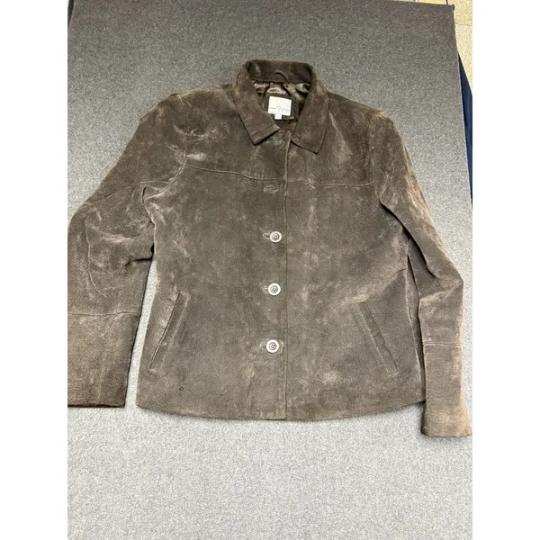 Vtg 90s/Y2K Papaya Brown Leather Women's Suede Button Front Lined Jacket 14 - Image 7