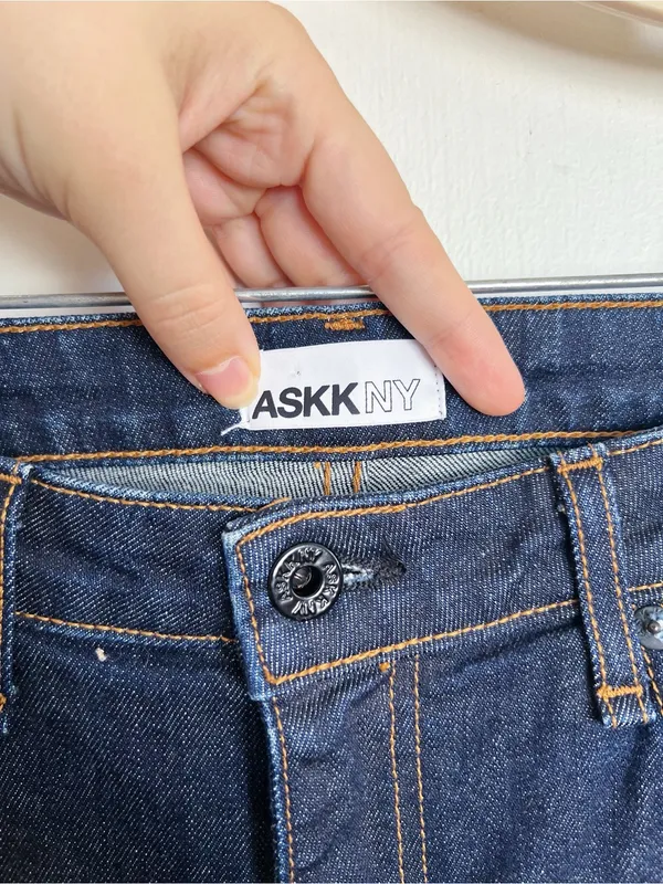ASKK NY • Juniper Wide Leg Jean flare Olive Resin dark wash stretch trouser - Image 5