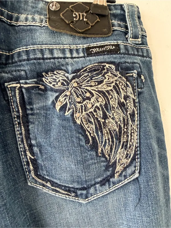 Y2k Miss Me Dark Blue denim cowgirl embellished Bootcut boho Jeans - Image 8