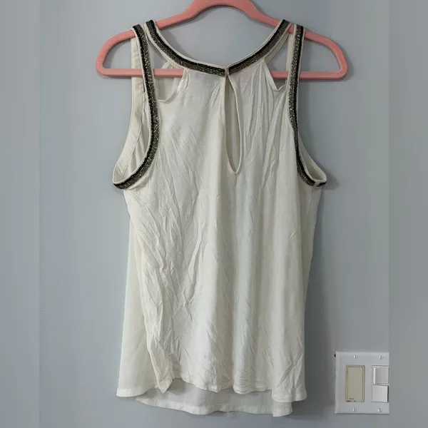 Express Beaded Tank Top Cream Sleeveless Blouse Size XL (A6) - Image 5