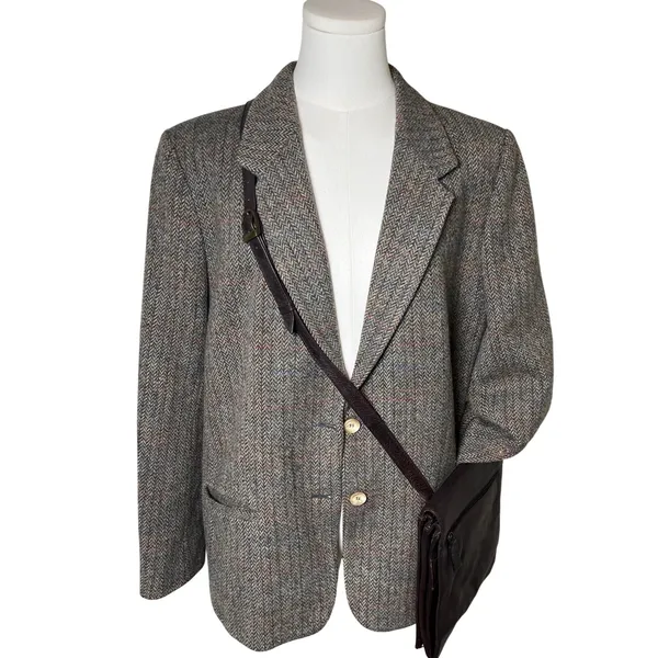 Vintage Academia Tweed Blazer Brown Herringbone‎ Haggar Women 14 - Image 4