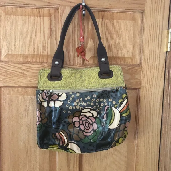 Fossil Large Wax Canvas Key-Per Shoulder Bag Tote Floral Print Pockets 15X14 - Image 4