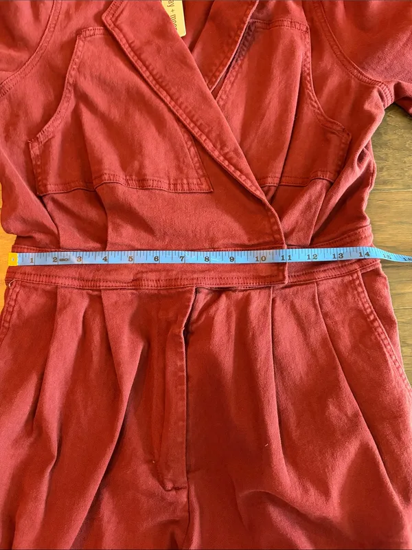 New With Tags Burgundy Day + Moon Stretch Denim Romper Sz M - Image 7