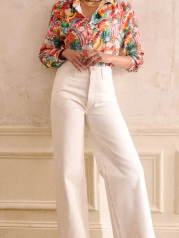 Sezane Wide Leg White Denim Jeans Size 40 or 8 - Image 14
