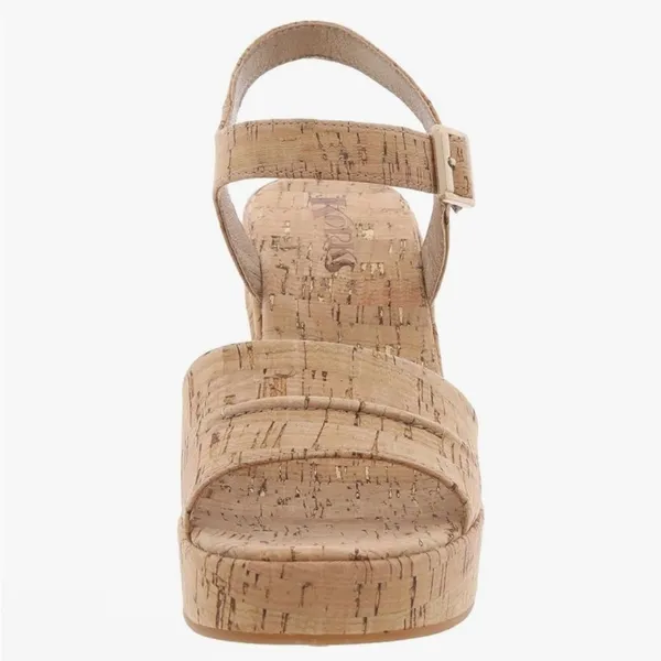 KORKS | NEW Women's Buckle Metallic Fleck Tan Cork Wedge Platform‎ Sandals, 9 - Image 2