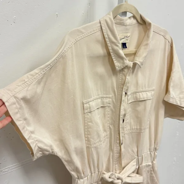 Universal Thread Cotton Utility Carpenter Jumpsuit 8 Short Sleeve Belted Cream - Image 6