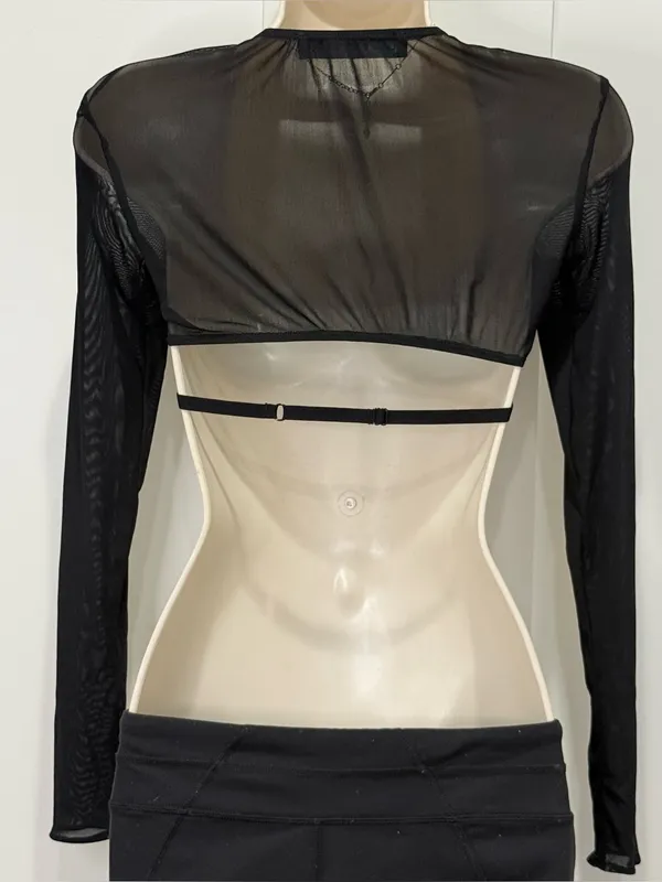 Lioness Gilda Crop Top XS Black Mesh Long Sleeve Party Edgy Club Concert Y2K - Image 6