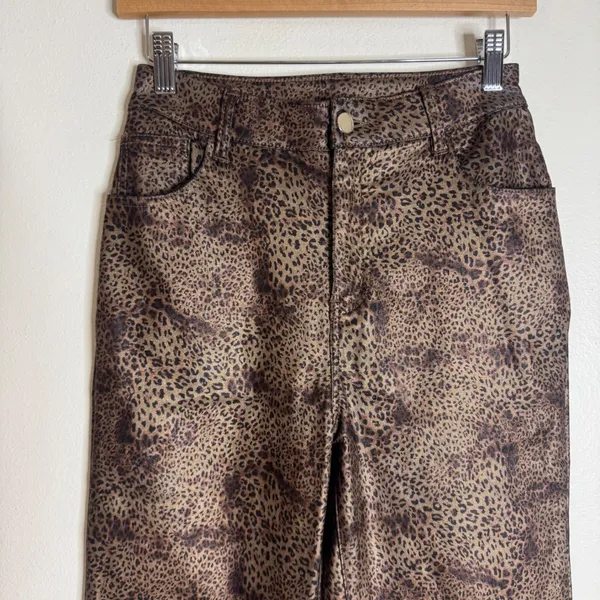 12th Tribe Womens After Hours Coated Leopard Pants Small - Image 4