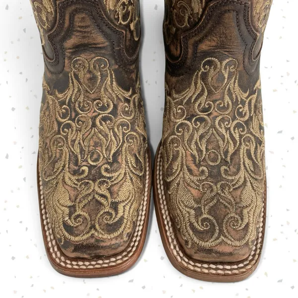 Corral Boots Brown Tan Embroidered Square Toe Western Cowboy Roper Rodeo Size 6 - Image 9
