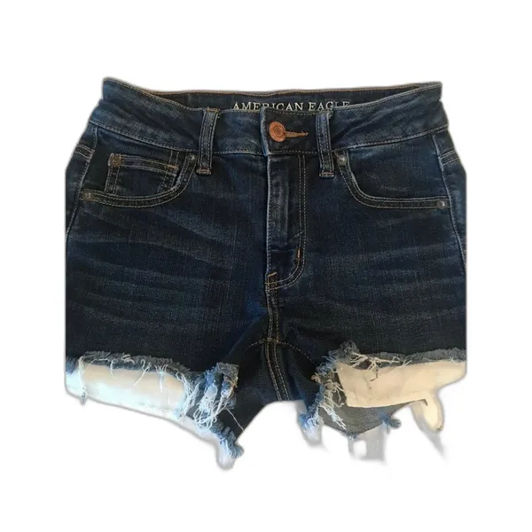 American Eagle dark wash Denim hi-rise stretch jean shorts size‎ 0 y2k - Image 3