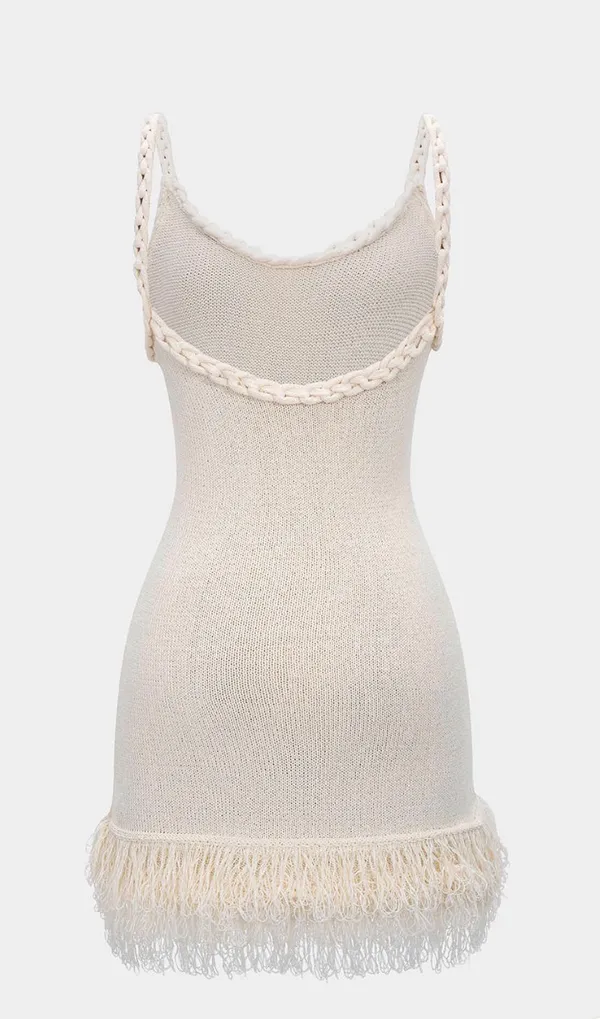 Knit Fringe Braided Backless Slip Dress - Image 2