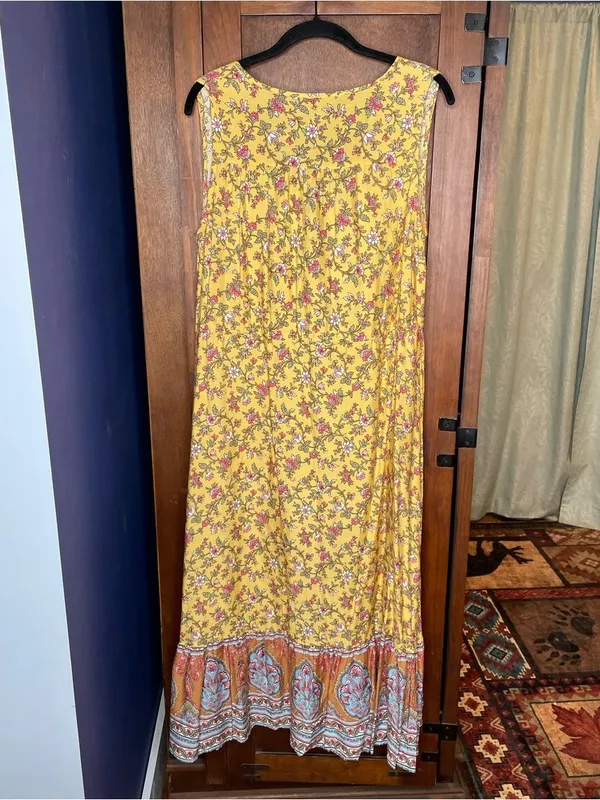 Floral Boho Coastal Western Cottagecore Maxi Dress Sleeveless Tassel ePretty LG - Image 3