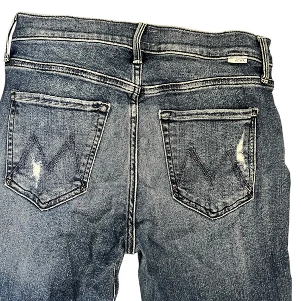 Mother the Mid Rise Dazzler Ankle Fray Jeans distressed medium wash cropped 26 - Image 5