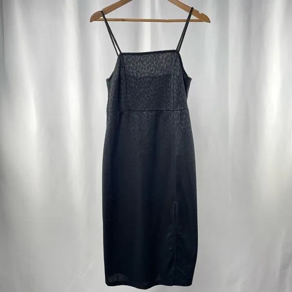 Zara Textured Weave Printed Slit Midi Dress in Black Size‎ Large - Image 3