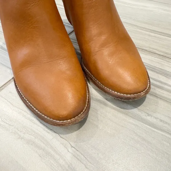Madewell Boots Size 7.5 Tan Leather Billie‎ Ankle Stacked Heel Coastal Cowgirl - Image 3