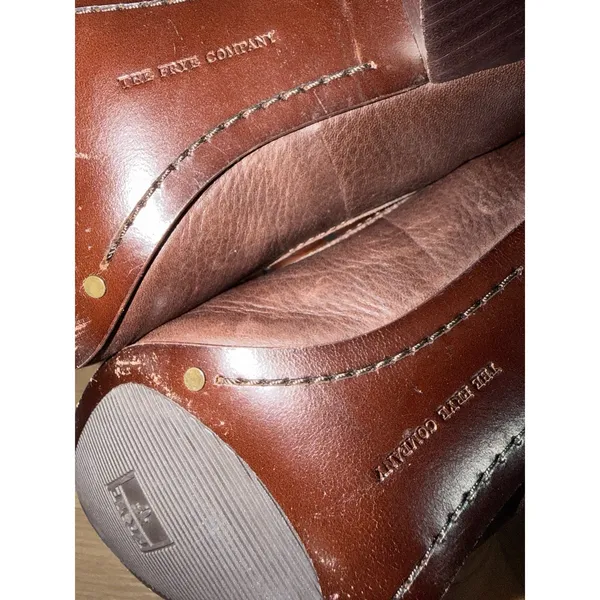 Frye Regina‎ Leather Stacked Heel Pump in Brown Size 6.5 Whipstitch P - Image 11