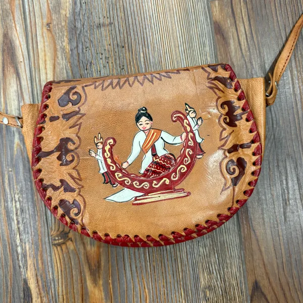 Vintage 70s/80s Thai Painted Leather Crossbody Purse - Image 2