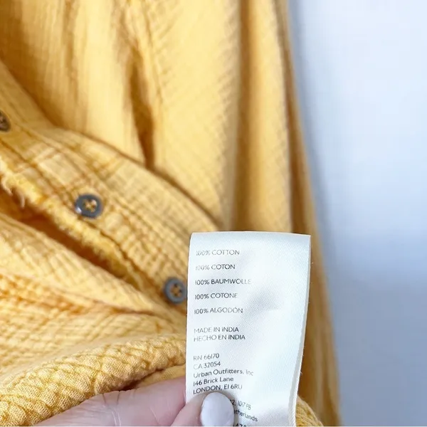 Free People We The Free Oversized Gauze Button Down Top Yellow Boho Shirt - Image 7