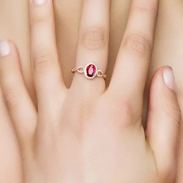 14K Rose Gold Plated Adjustable Birthstone Red Crystal Ruby Ring for Women - Image 3