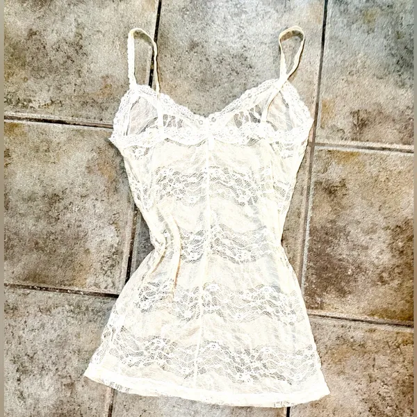 à la slips Delicate White Chevron Lace Camisole Slip Chemise Sz S - Image 2
