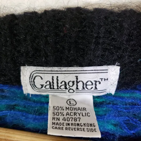Vintage Gallagher Large Blue/Purple Geometric Cozy, Fuzzy, Knit Sweater GUC - Image 4