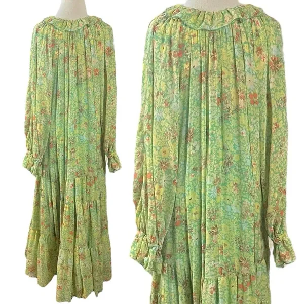Free People Feeling Groovy Maxi Dress Size Large 70s Chartreuse Floral Bohemian - Image 11