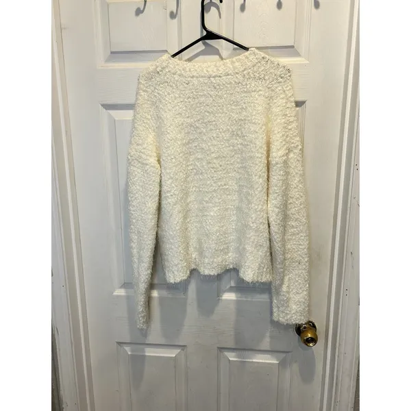 Show Me Your Mumu Womens Cropped Varsity Sweater Knubby Knit Cream Large MF9-934 - Image 5