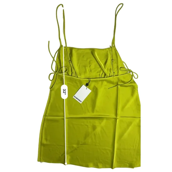 Rumored Meadow Mini Dress LARGE‎ Square Neck Green Satin Empire Cocktail NEW - Image 6
