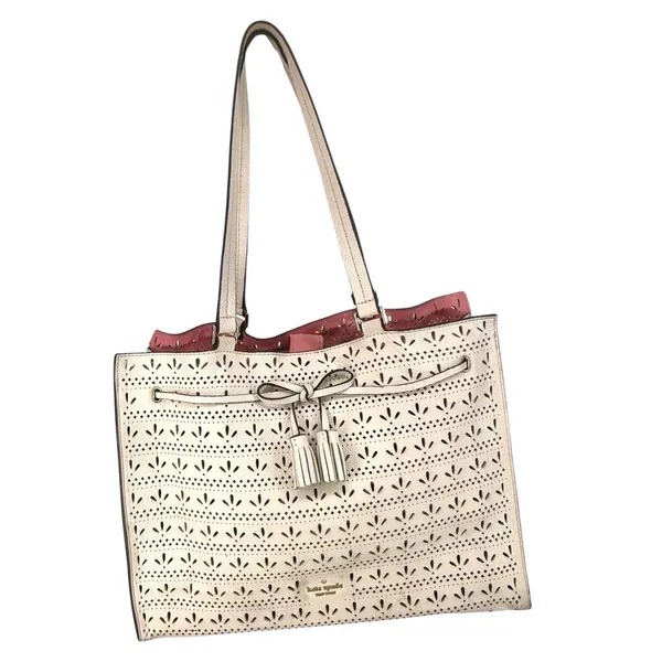 Kate Spade Leather Hayes Perf Tote Bag Bright White‎ / Bright Carnation Pink - Image 10