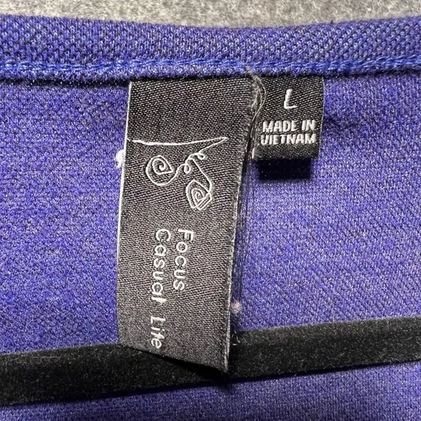 Focus Asymmetrical Button Accent‎ Top Blue Purple V Neck L Tunic 3/4 Sleeve - Image 2