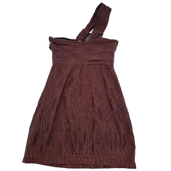 Alexis Mini Dress Small Black Red Heart One Shoulder Ruched Party - Image 6