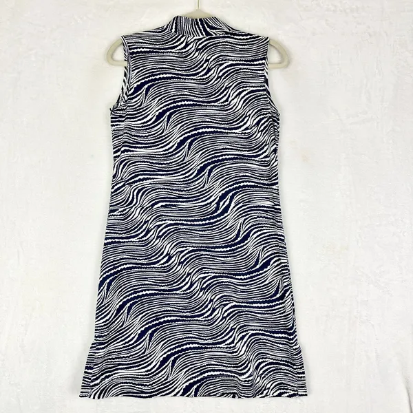 Lulu B Sleeveless Travel Dress Size Small V-Neck Upf 50+ Navy White Zebra Wave - Image 2