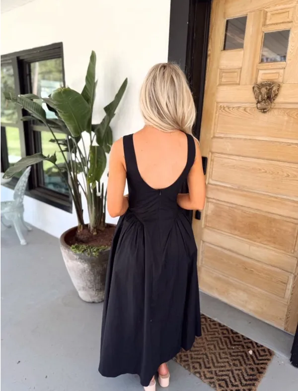 Black poplin sleeveless midi dress - Image 4