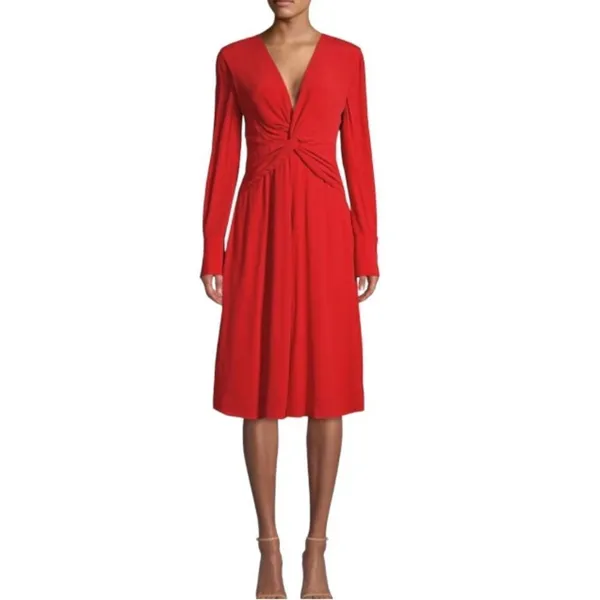 Equipment Femme Short Faun Red Twist Knot V Neck Midi Dress NWT Size 6 - Image 8