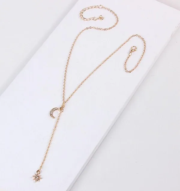 Sun Moon Gold Choker Y-Drop Necklace Celestial New - Image 2