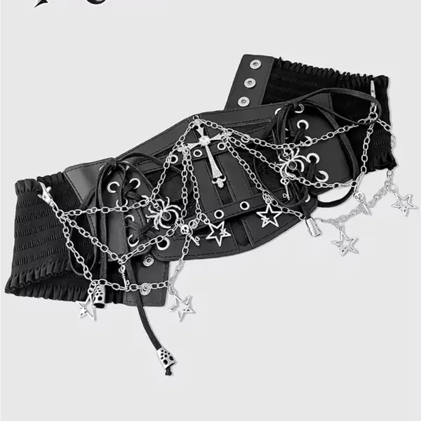 Black Corset Belt with Silver Chains - Image 3