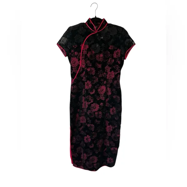Vintage Velvet Burnout Asian Inspired Midi Dress Whimsygoth Y2K Fairy Grunge - Image 2