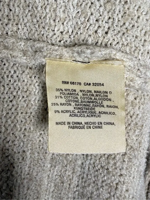 Anthropologie Long Open Front Duster Cardigan XL Beige Knit Pockets - Image 4