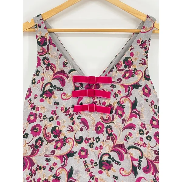 Prosperina Blair Floral Brocade Mini Dress‎ Metallic Velvet Bows Size Medium NWT - Image 3