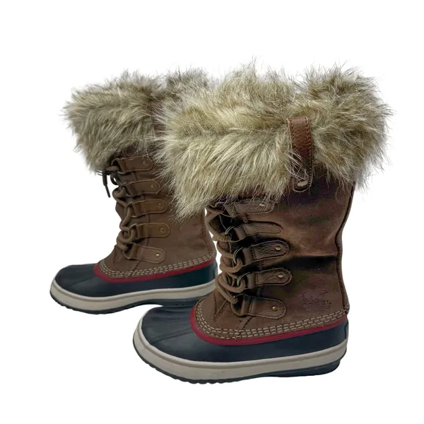 SOREL Joan of Arctic Brown Leather Suede Snow Boots Women 7 Waterproof Faux Fur⁠ - Image 4