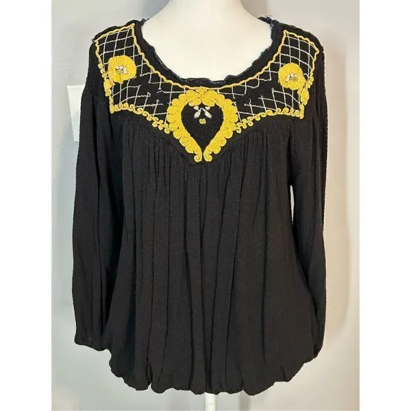 Free People Crepe Crop 3/4 Sleeve‎ Blouse size L BIN O - Image 2