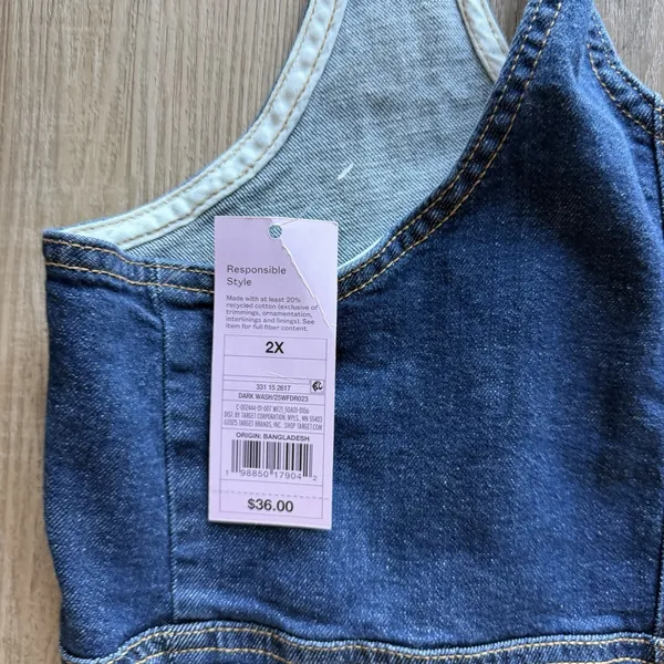 Womens Denim Blue Sleeveless Whimsigoth‎ Bodycone Overall Dress Size 2X - Image 4