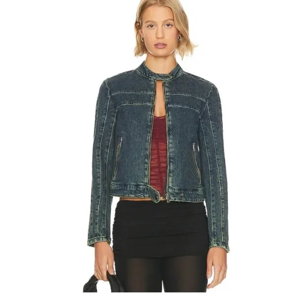 Free People We The Free Fast Lane Motto Denim Jacket Medium - Image 13