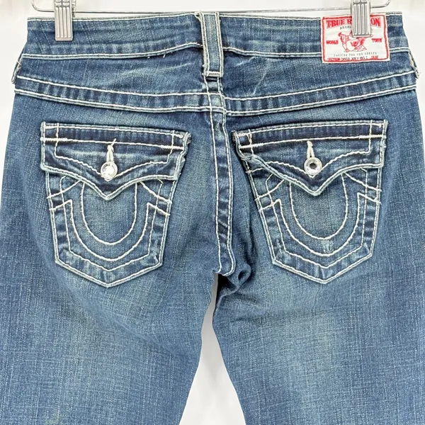 True Religion Disco Joey Big T Jeans Womens 26 Blue Flare Crystal‎ Embellish Y2K - Image 10