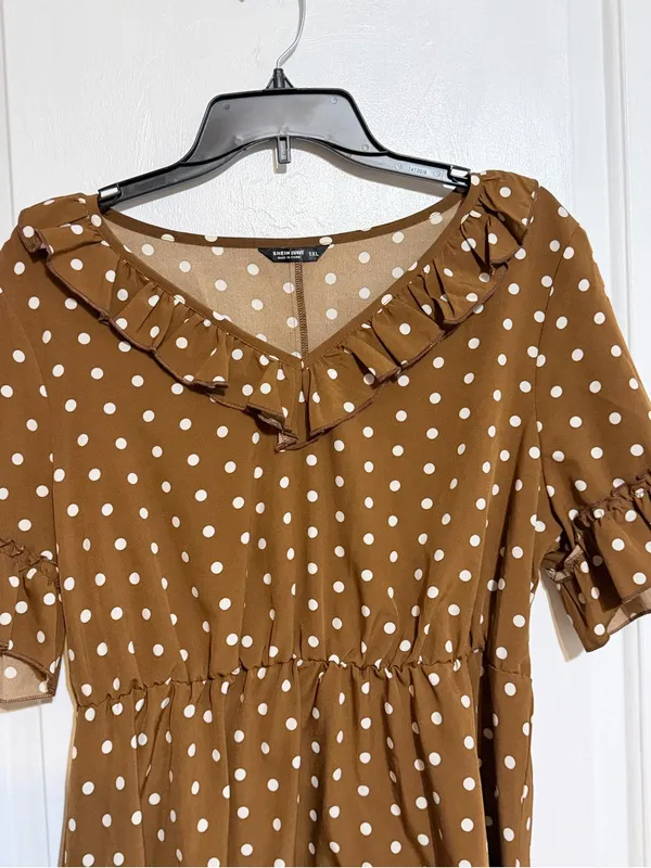 Shein Brown Polka Dot Ruffle Peplum Top 1xl curve - Image 4