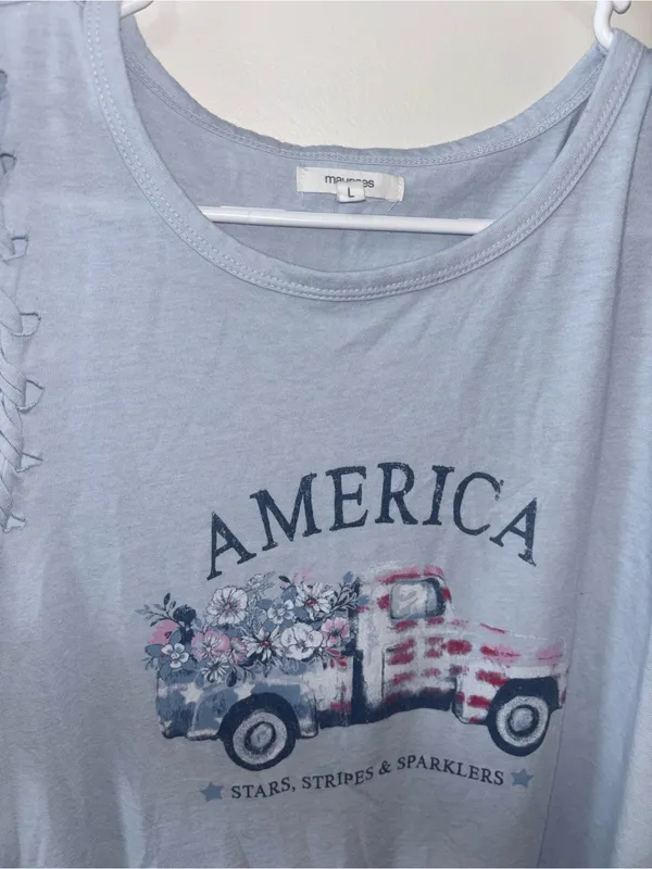 Maurices Light Blue 'America' Graphic Tank with Braided Shoulders - Image 2