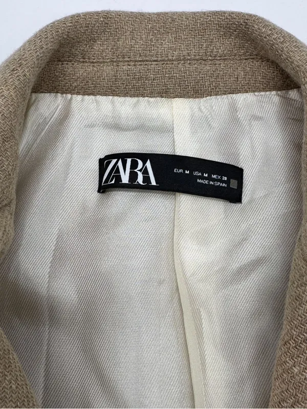 Zara Made in Spain Structured Longline Blazer Coat Beige Tan NWOT Size M - Image 7