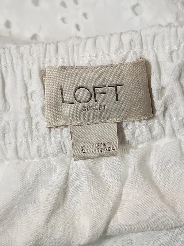 LOFT White Eyelet Ruffle Trim Pull-On Mini Skirt Size Large - Image 7